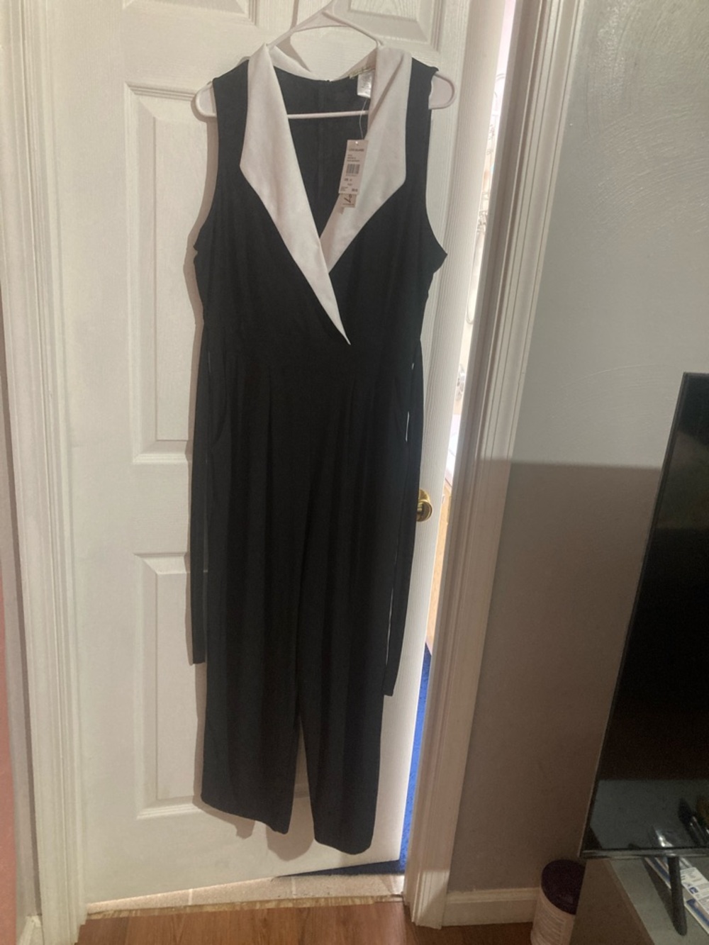 Love Squared Black and White Jumpsuit with Notch Collar